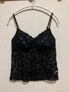 90s ウィムジゴス 黒レース 花柄キャミソール リアルY2K 退廃的な薔薇
