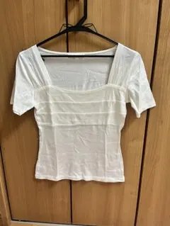 ホワイト スクエアネック Tシャツ 半袖