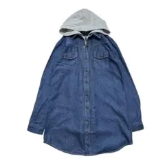 CROSS&CO フード付きデニムジャケット ロングシャツ フーディー M