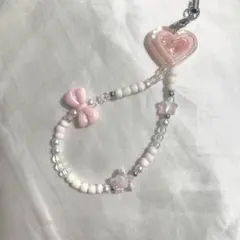 ピンク ハート×星 リボンビーズストラップ Y2K 推し活