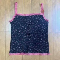 花柄 キャミソール ブラック ピンク レース