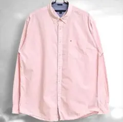 て*き様 トミーヒルフィガー　ボタンダウン　ストライプシャツ　ピンク　XL　刺繍