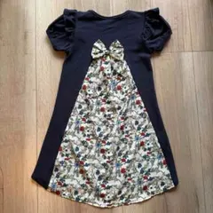韓国子供服ネイビー×小花柄半袖ワンピース♡140サイズくらい