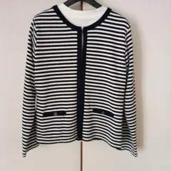カットソー　ノーカラージャケット　ボーダー柄　LL