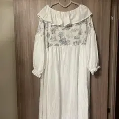 ハンドメイド　作家様　トワルドジュイ　フリル襟ワンピース　リネン