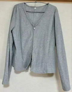 【GU】【3XL】リブダブルジップVネックカーディガン グレー