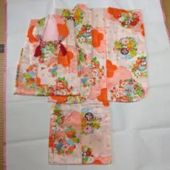 キッズ着物 花柄 オレンジ系