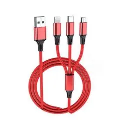 新品✨充電ケーブル 赤 iPhone Android タイプC ライトニング