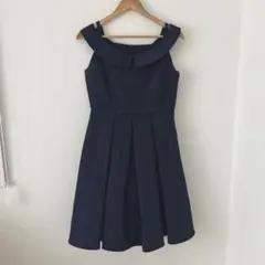 ネイビー オフショルダー Aラインドレス　38サイズ