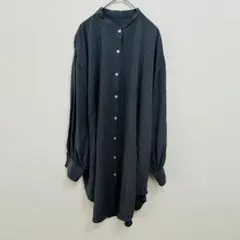 Aller Bien シャツワンピース　ノーカラーシャツ　ミドル丈　テロテロ