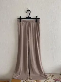 GU ベージュ リブ編み ワイドパンツ M
