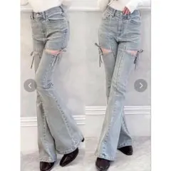 【新品未使用】RESEXXY カットアウトリボンデニムパンツ アイスブルー