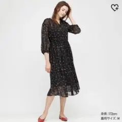 ユニクロ Joy of Print シフォンワンピース(7部袖) Mサイズ