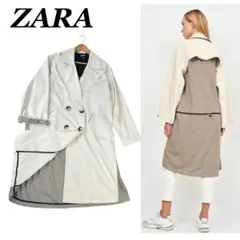 美品✨ ZARA ザラ　トレンチコート　チェック　異素材切り替え　オーバーサイズ