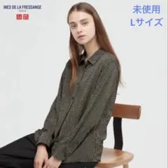 新品未使用タグ付き　ユニクロ　イネス シルクプリントブラウス　Lサイズ　黒