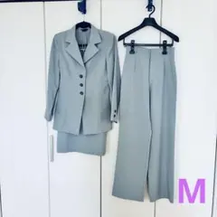 グレー ストライプ スーツ サマースーツ ３点セット 9号　未着用（パンツ）