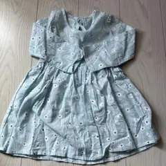 花柄刺繍の水色ドレス 長袖 100cm