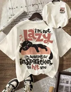 【新品】4XL相当 猫 Tシャツ アプリコット 大きいサイズ ゆったり 黒猫