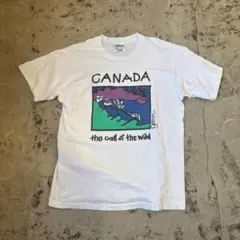 90s カナダ製 grimm Tシャツ 白 XL 古着 アート カヌー シングル