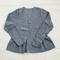 美品✨【M】グレー　リブ編み 長袖　カーディガン　ペプラム　レディース