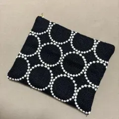 ミナペルホネン　ハンドメイド　tambourine navy×white ポーチ