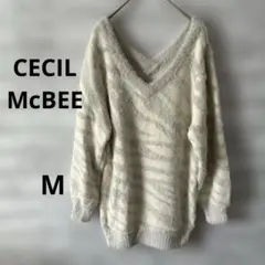 セシルマクビー　白とグレーのVネック ニット セーター 長袖　お洒落　M