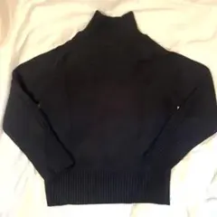 モックネック ブラックニット 黒 リブデザイン