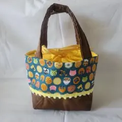 ハンドメイド 猫おせんべい柄お弁当袋