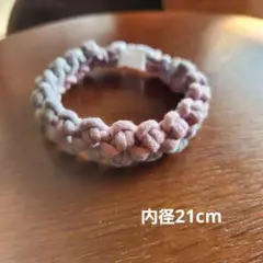 ペット用チョーカー　首輪　 グレーとピンクのお花の編み込み