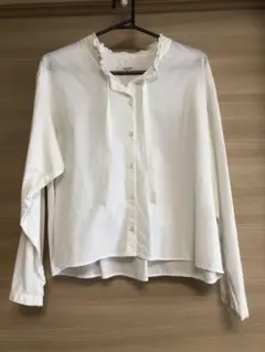 studioCLIP フリル襟 ホワイトシャツ 長袖
