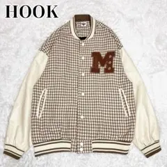 HOOK 千鳥柄 スタジャン PUレザー 切替 ワッペン　韓国 ストリートのサムネイル