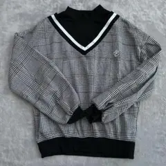チェック柄 Vネック重ね着風トレーナー 160