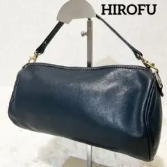 ヒロフ　アクセサリーポーチ　ワンショルダー　ロゴ　レザー　筒形　ネイビー