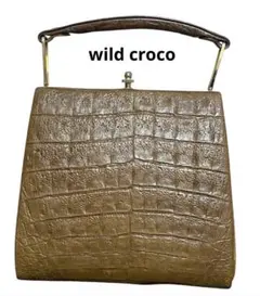 【極美品】　wild croco クロコダイル調　レザー ハンドバッグ