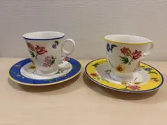 KENZO 花柄 カップ＆ソーサー 2客セット ブルー×イエロー ティーカップ