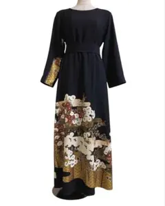 留袖ワンピース　留袖ドレス　着物リメイクロングワンピース　ハンドメイド　黒留袖
