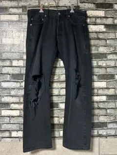 90s〜00s Levi's 501 黒デニム W34 ダメージ加工古着