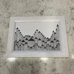 都市風景の線画アート（ホワイトフレーム）