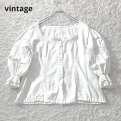 【vintage】EURO 古着 7分袖 レース コットン ブラウス ホワイト