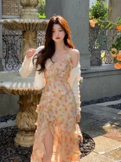 夏の華やか花柄ロングワンピース❤️女子会やデートに最適