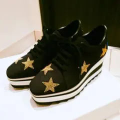 ステラ・マッカートニー 黒 金色の星 スニーカー 厚底35.5
