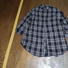 長袖チェックシャツ ワンピース黒・青・白4