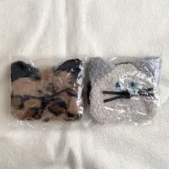 【もじゃもじゃ猫ポーチ２】ハチワレ（茶）白×グレー（初代）2個セット C-Pla