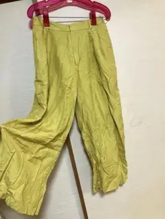 GU リネンブレンドワイドパンツ ガウチョパンツ イエロー 黄色