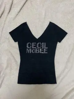 CECIL McBEE Vネック ラメTシャツ ブラック　平成ギャル、グランジ