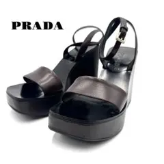 PRADA プラダ エナメル ウェッジソール コルク ブラック 黒 35ハーフ