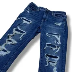 アメリカンイーグル スーパーハイライズジェギング US8 クラッシュ加工 当て布