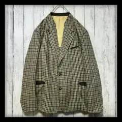 【VINTAGE】チロリアンジャケット☆総柄☆ガンクラブチェック☆4XL 緑茶系