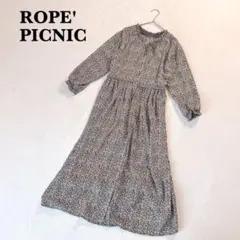 ロペピクニック 花柄総柄 シャツロングワンピース 38 イエロー系 7分袖