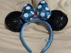 ミニー耳カチューシャ 青 黒 水玉